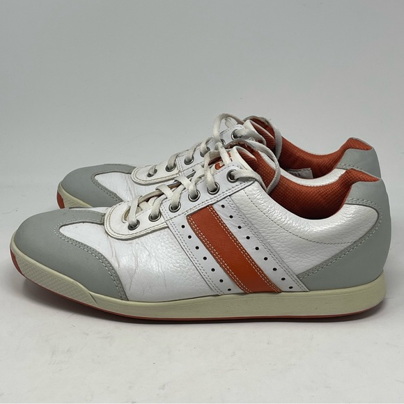 Footjoy Contour Casual Golf Shoes Mens 9.5 White Orange Leather Spikeless 54303 - Picture 2 of 16